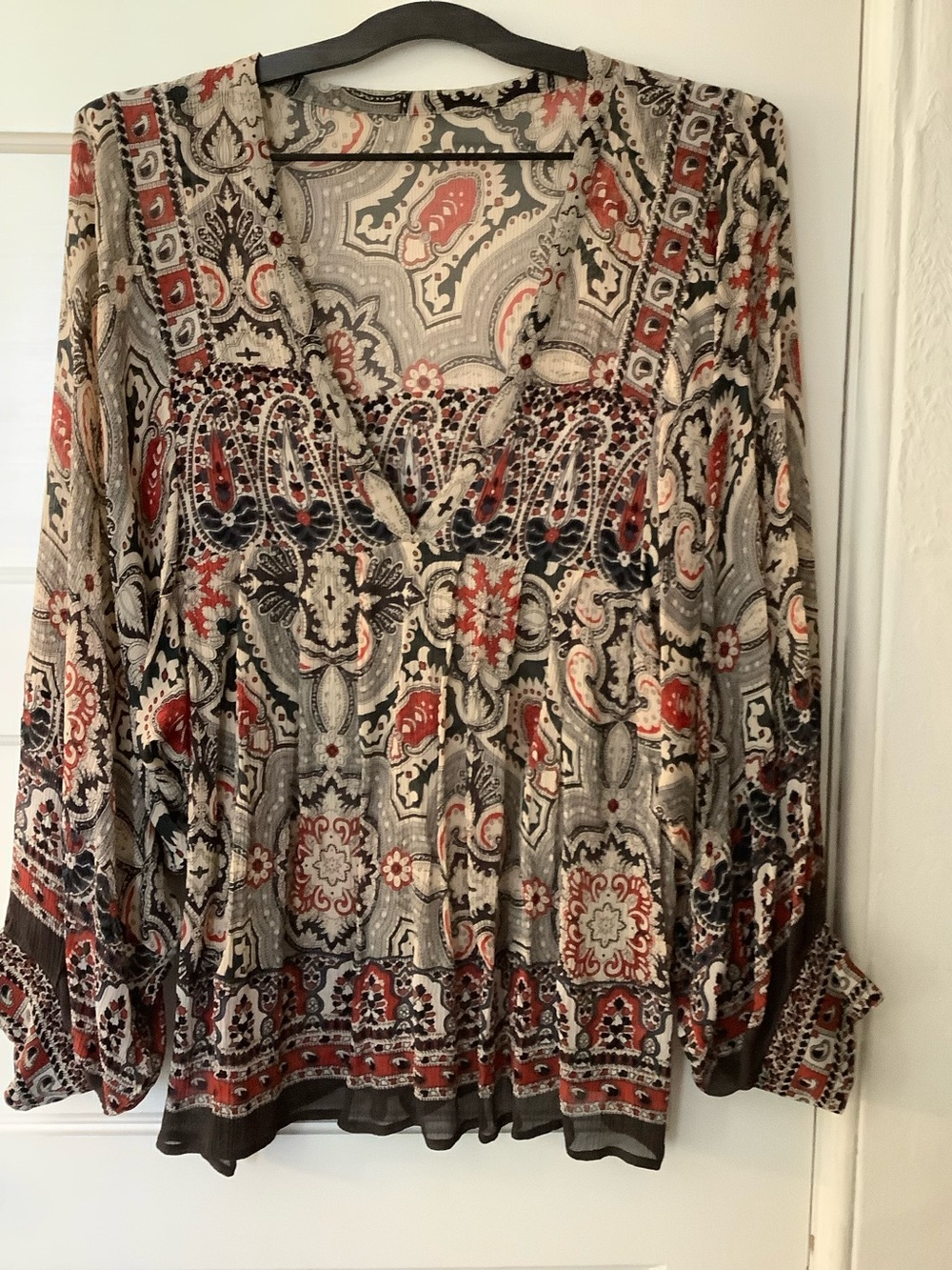 Vntg 100% Silk Current/Elliott Boho Paisley Blouse intentionally oversized Flowy
